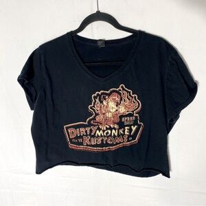 5/$25 Anvil Black Orange Dirty Monkey Customs Cropped V Neck T Shirt XL